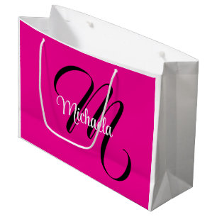 Grand Sac Cadeau Monogramme initial nom moderne minimaliste rose ch
