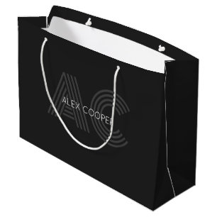 Grand Sac Cadeau Monogramme moderne noir et gris