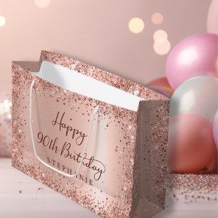 Grand Sac Cadeau Monogramme moderne Rose Parties scintillant d'or 9