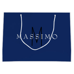 Grand Sac Cadeau Monogramme Noir Professionnel Bleu Votre Nom