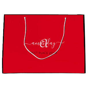 Grand Sac Cadeau Monogramme Nom Black Red Shop Gold Mariage
