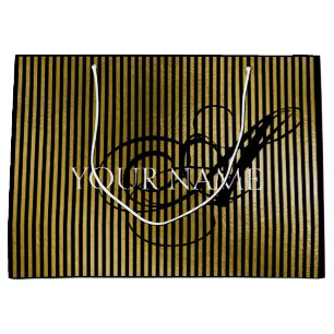 Grand Sac Cadeau Monogramme Nom Gold Stripes Luxury Marque Beauty V