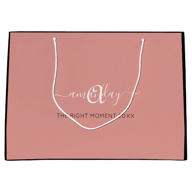 Grand Sac Cadeau Monogramme Nom Rose Blush Shop Mariage Cadeau (Devant)