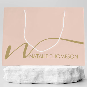 Grand Sac Cadeau Monogramme Personnalisé Avec Nom Cool Rose