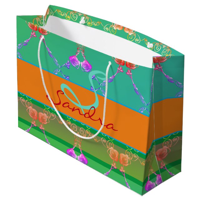 Grand Sac Cadeau Monogramme Rose Coeur Apricot turquoise et mousse (Dos Angle)