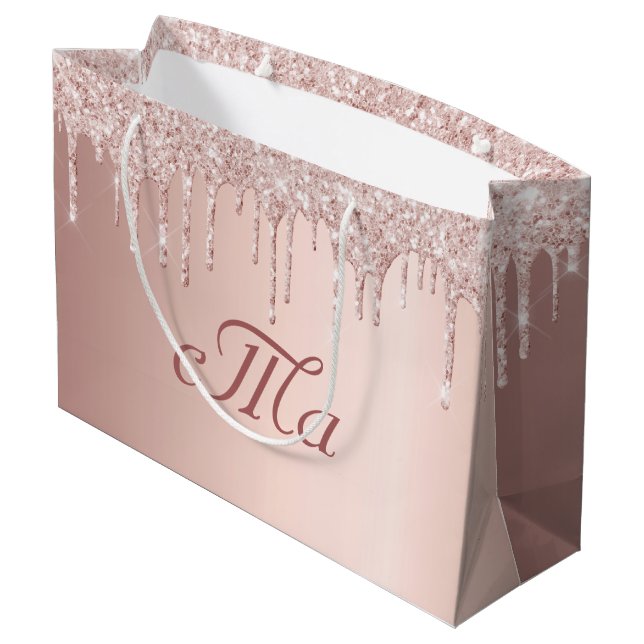 Grand Sac Cadeau Monogramme rose or parties scintillant rose luxueu (Dos Angle)