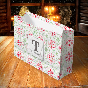 Grand Sac Cadeau Monogramme rouge de Noël vert Monogramme de flocon