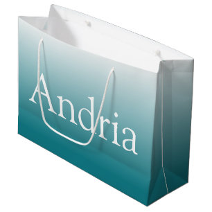 Grand Sac Cadeau Monogramme simple Editable Blue Green Ombre