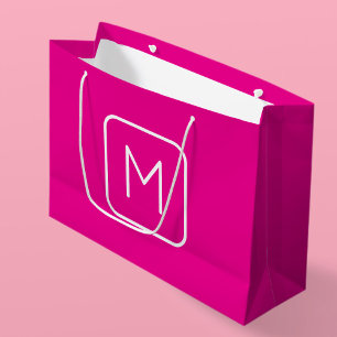 Grand Sac Cadeau Monogramme simple et moderne initial Rose et bla
