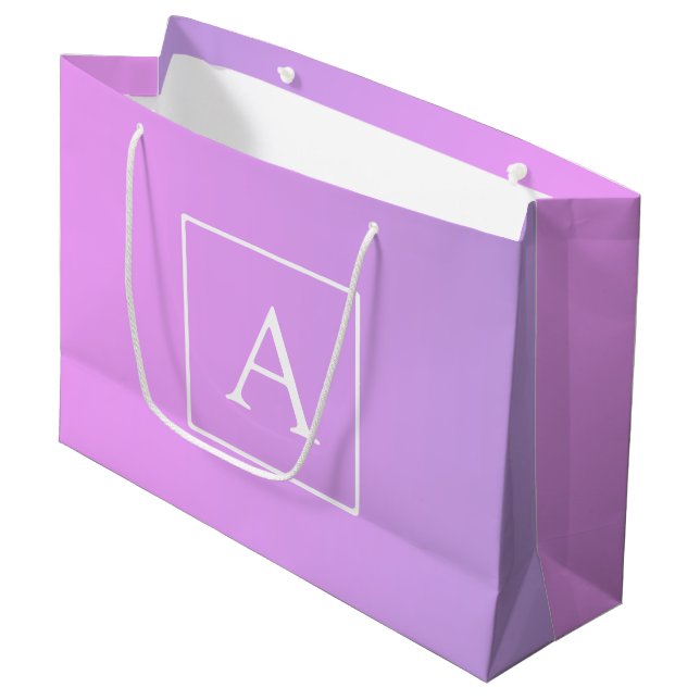 Grand Sac Cadeau Monogramme simple | Ombre subtil rose/violet (Devant Angle)