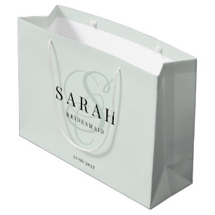 Grand Sac Cadeau Monogramme vert Sage Épouse domestique personnalis