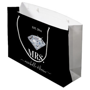 Grand Sac Cadeau Monsieur et Madame Cortège de Mariage Noir et Blan