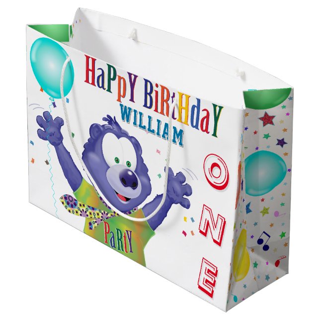 Grand Sac Cadeau Monster Bear Anniversaire de enfant Party (Dos Angle)