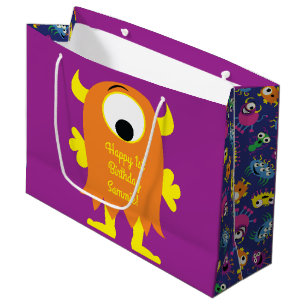 Grand Sac Cadeau Monster Cute Funny 1er anniversaire Thème de fête