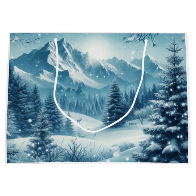 Grand Sac Cadeau Montagne d'hiver de neige (Devant)