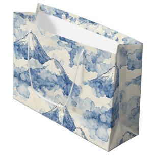 Grand Sac Cadeau Montagnes enneigées bleu blanc équilibrées