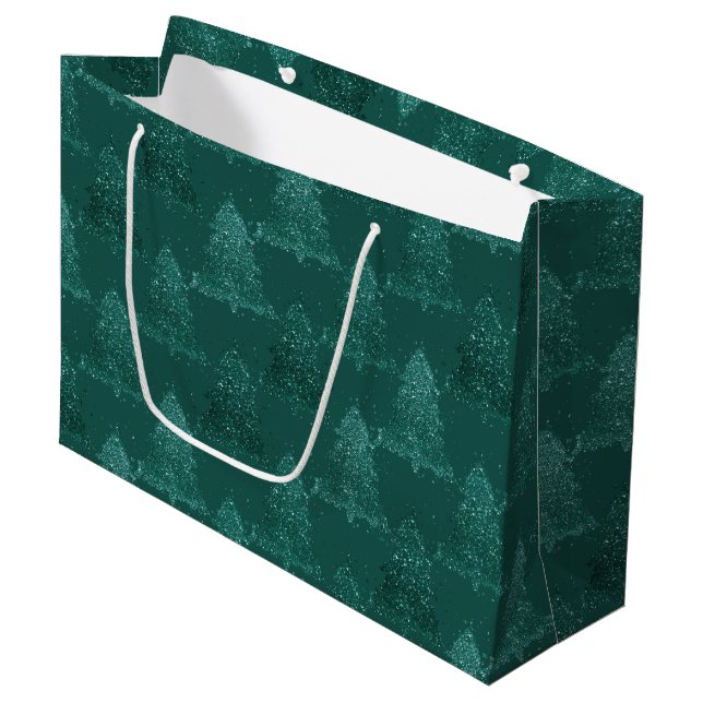 Grand Sac Cadeau Moody Tree Motif | Noël Turquoise de minuit foncé (Devant Angle)