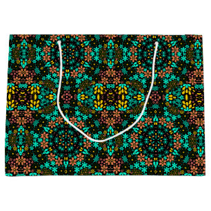 Grand Sac Cadeau Mosaïque Abstraite kaléidoscopique fleurs florales