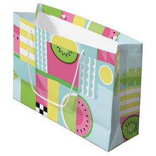 Grand Sac Cadeau Mosaïque colorée estivale, kiwi de pastèque