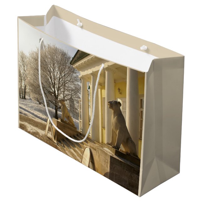 Grand Sac Cadeau Moscou. Hiver. sculpture de lions. (Devant Angle)