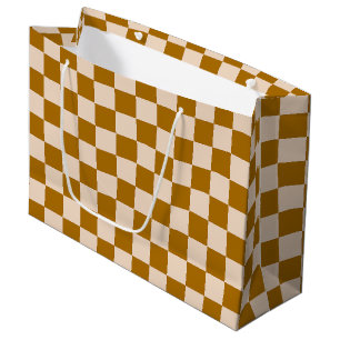 Grand Sac Cadeau Motif à carreaux marron et beige