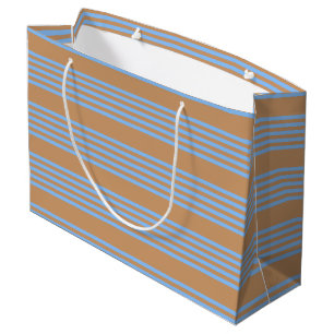 Grand Sac Cadeau Motif à cinq bandes bleu et brun