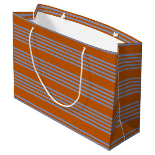 Grand Sac Cadeau Motif à cinq bandes bleu-gris et orange brûlé