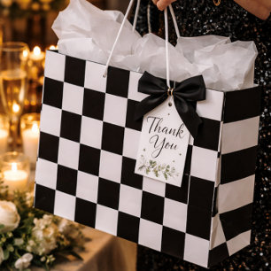 Grand Sac Cadeau Motif À damiers noir et blanc sophistiqué
