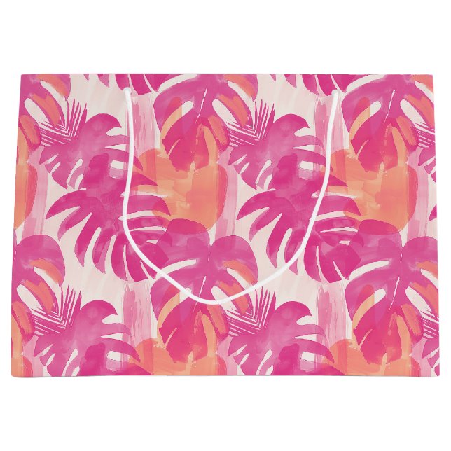 Grand Sac Cadeau Motif abstrait simple avec feuilles de monstera, f (Devant)