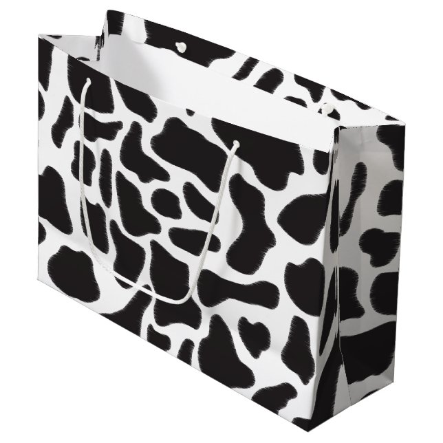 Grand Sac Cadeau Motif animal à tache de vache noire et blanche (Devant Angle)