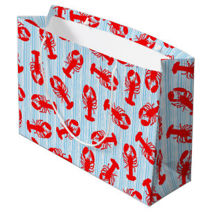 Grand Sac Cadeau Motif animal de homard rouge sur les rayures