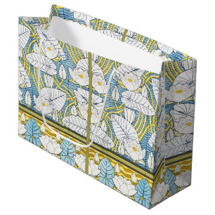 Grand Sac Cadeau Motif Art Nouveau de nénuphar vert sauge