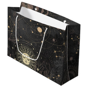 Grand Sac Cadeau Motif Astrologique Black Gold