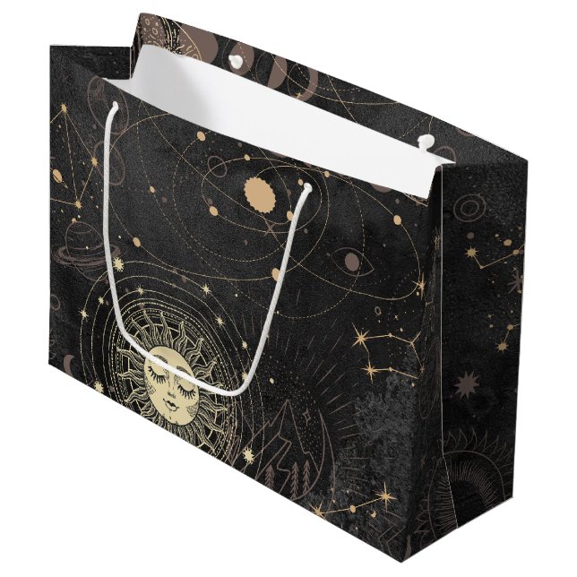 Grand Sac Cadeau Motif Astrologique Black Gold (Devant Angle)