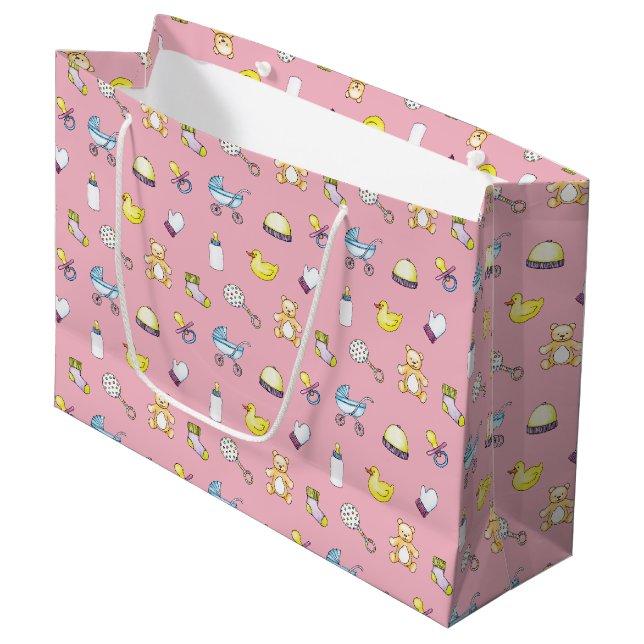 Grand Sac Cadeau Motif baby shower (Devant Angle)