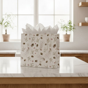 Grand Sac Cadeau Motif bohème de bois hivernal Winterberry