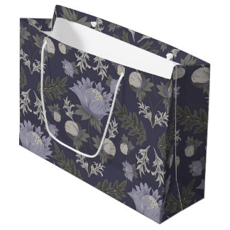 Grand Sac Cadeau Motif botanique de grande taille de couleur bleue