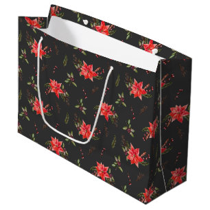 Grand Sac Cadeau Motif botanique de Noël rouge