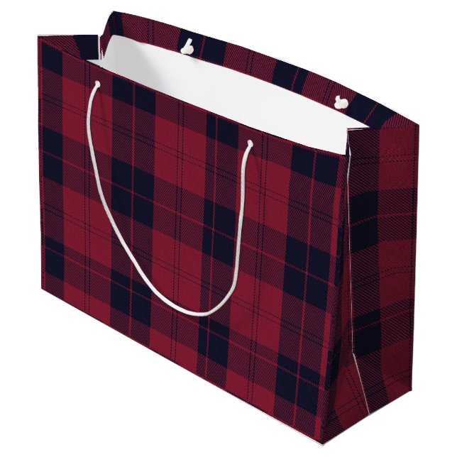 Grand Sac Cadeau Motif carreaux de Noël Plaid Rouge Buffle (Dos Angle)