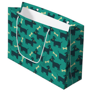 Grand Sac Cadeau Motif chien mignon avec os sur Arrière - plan vert