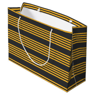Grand Sac Cadeau Motif cinq rayures jaune ensoleillé et charbon