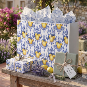 Grand Sac Cadeau Motif Citron Méditerranéen