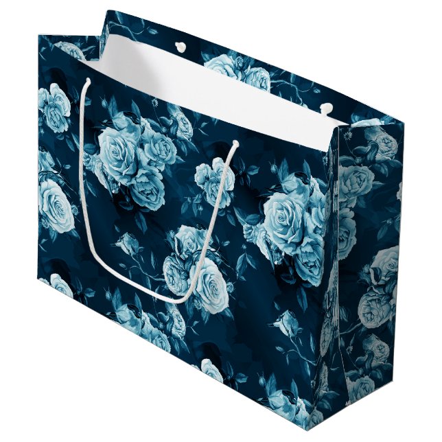 Grand Sac Cadeau Motif classique de rose de bleu (Devant Angle)