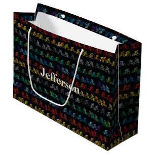 Grand Sac Cadeau Motif coloré de bicyclette sur le noir