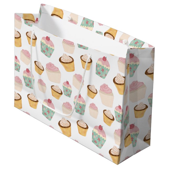 Grand Sac Cadeau Motif Cupcake (Devant Angle)