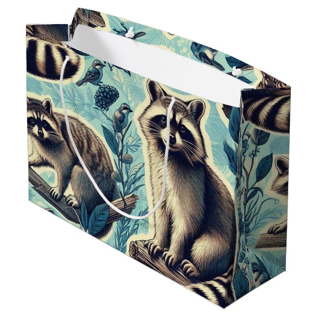 Grand Sac Cadeau Motif Cute Racoon (Dos Angle)