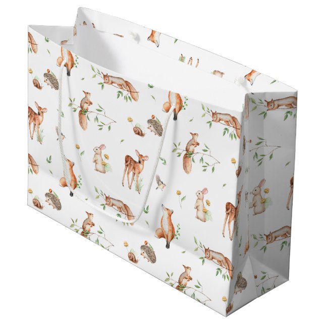 Grand Sac Cadeau Motif d'amis animaux de bois mignon (Devant Angle)