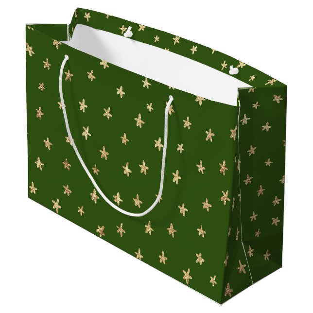 Grand Sac Cadeau Motif Dark Moody Green Gold Star (Dos Angle)