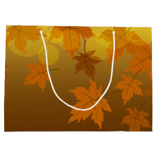 Grand Sac Cadeau Motif d'automne avec feuilles d'érable en chute et
