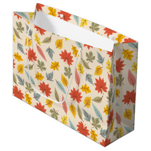 Grand Sac Cadeau Motif d'automne feuille colorée